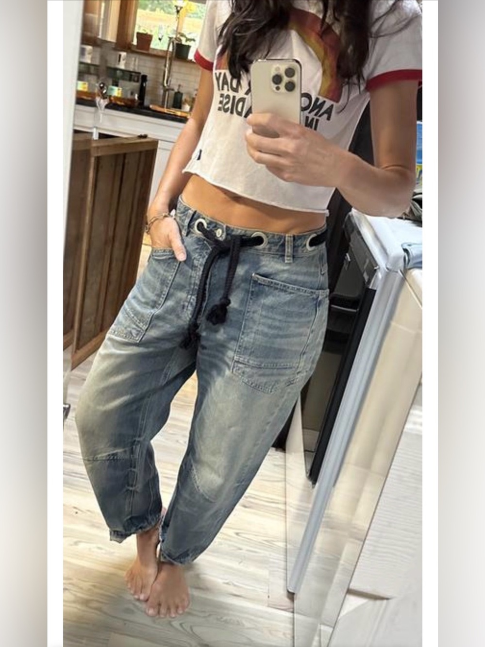 Free People Moxie Low Slung Pull On Barrel Jeans